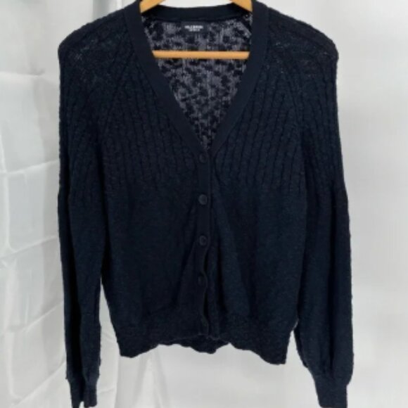 Holebrook Sweden Women’s Cardigan Sweater Size L Cotton Button Closure Navy - Picture 1 of 8